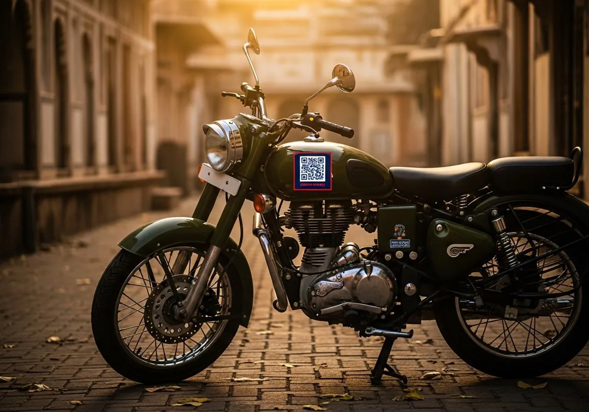 Motorcycle with a Kavach safety tag