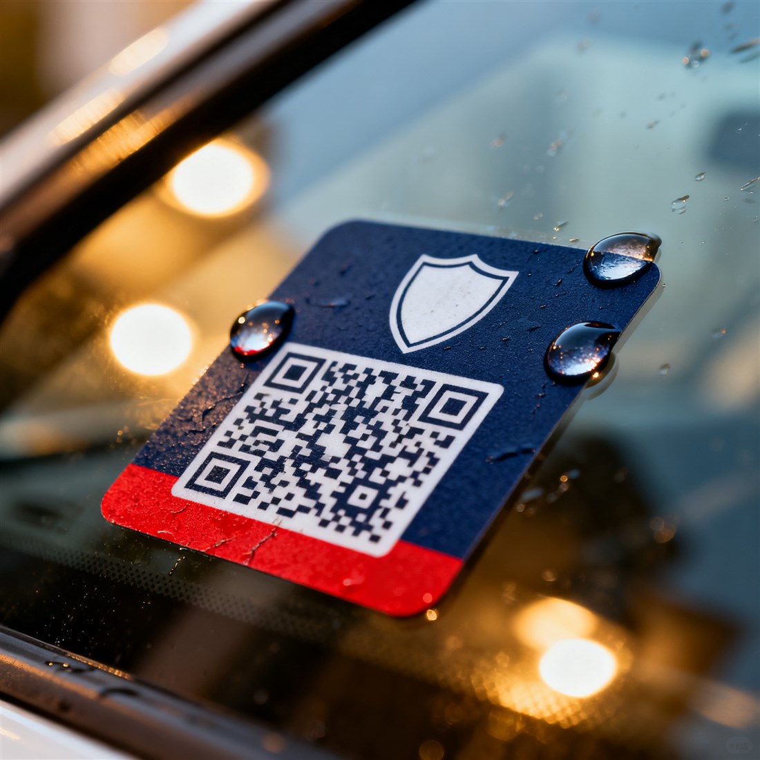 A Kavach emergency QR tag on a vehicle